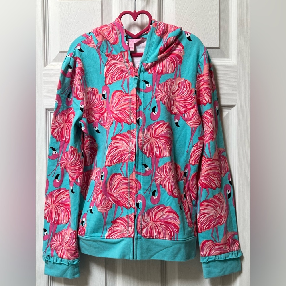 Like New-Girls Lilly Pulitzer Pink Flamingo zip up jacket